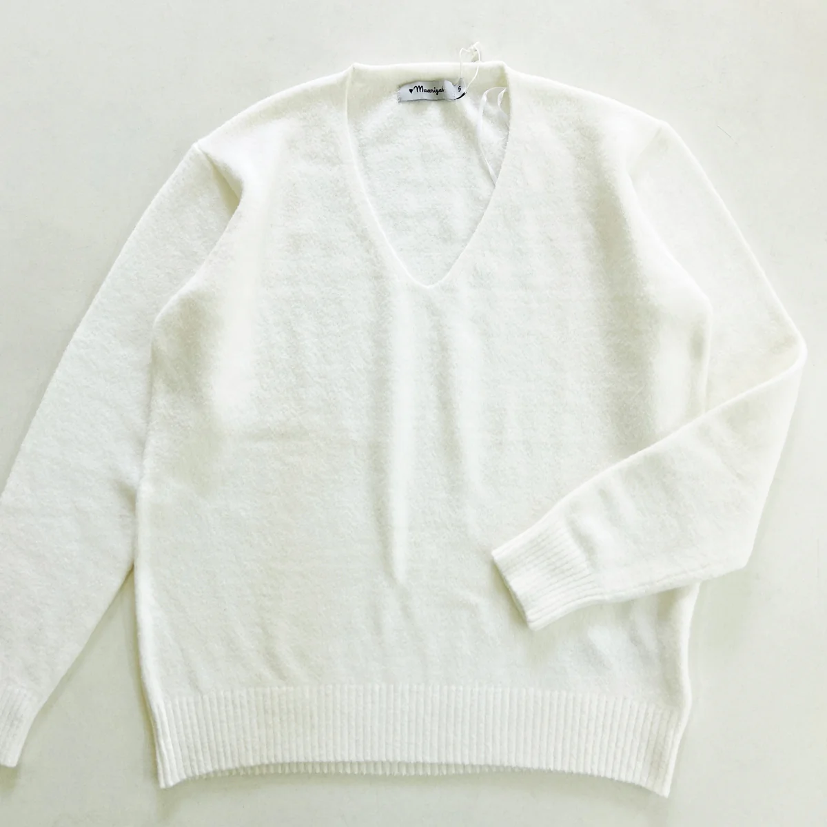 Womens V-Neck Long Sleeve Off-White Sweater - Image 5
